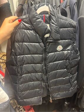 Moncler Shiny Black Quilted Down Vest with Logo Patch